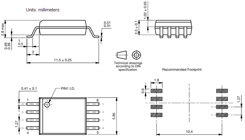 机械图纸 - Vishay Semiconductors VIA0250DD - 隔离放大器